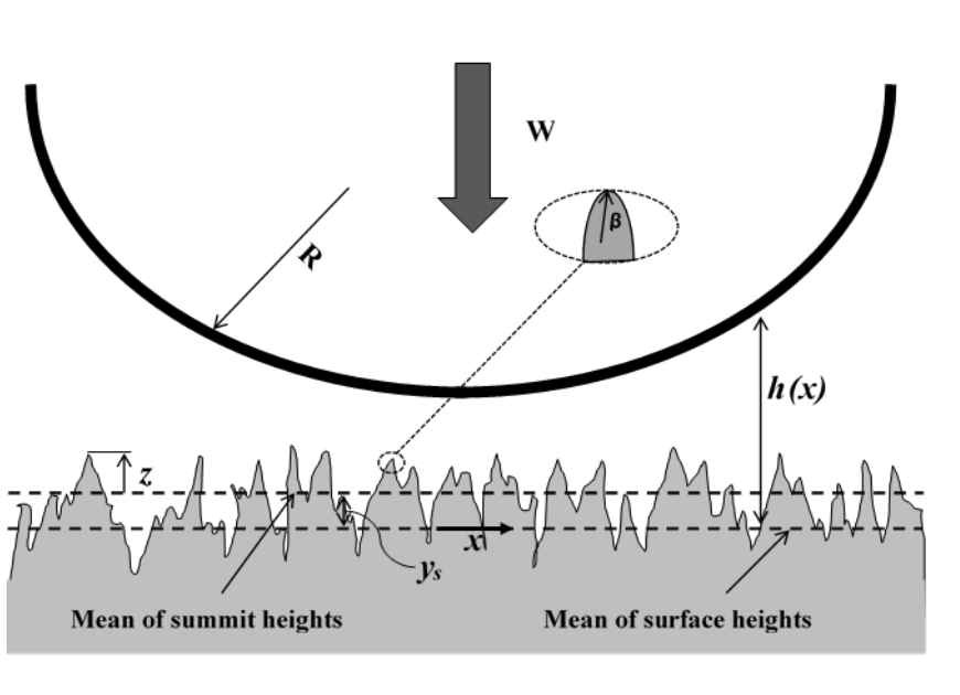Diagram of a smooth curved surface in line contact with a rough surface